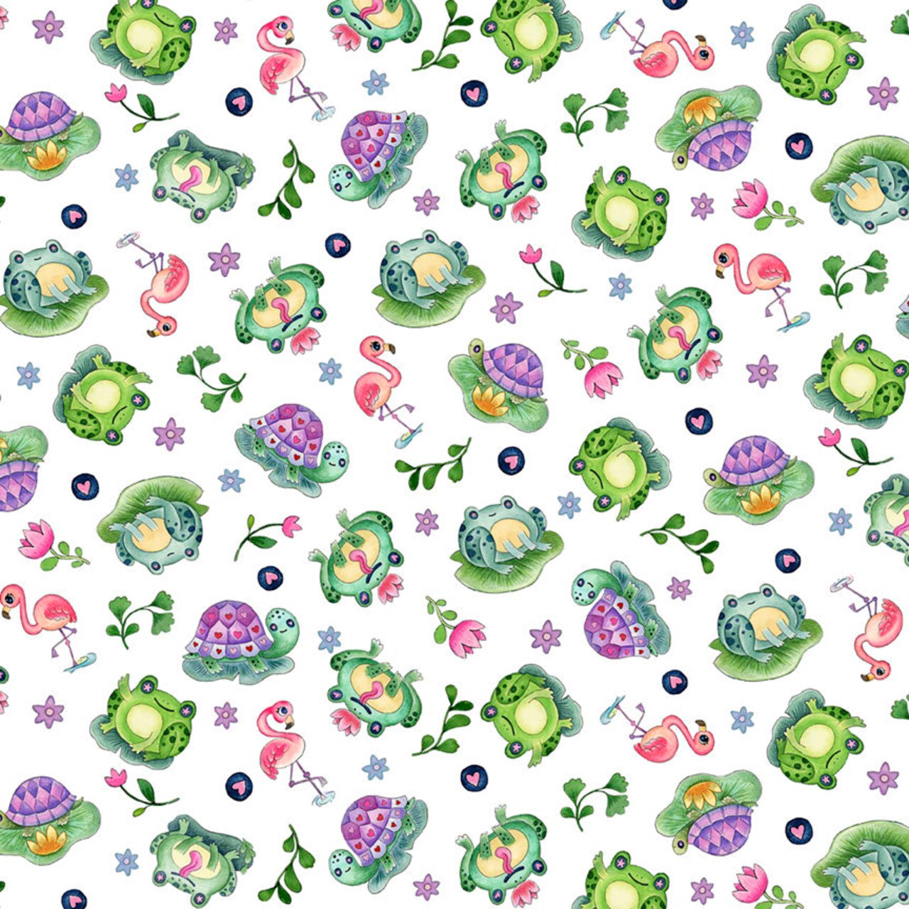 Fabric P & B Textiles White Tossed Pals Pondside Pals by the Quarter Yard POND-6036-W